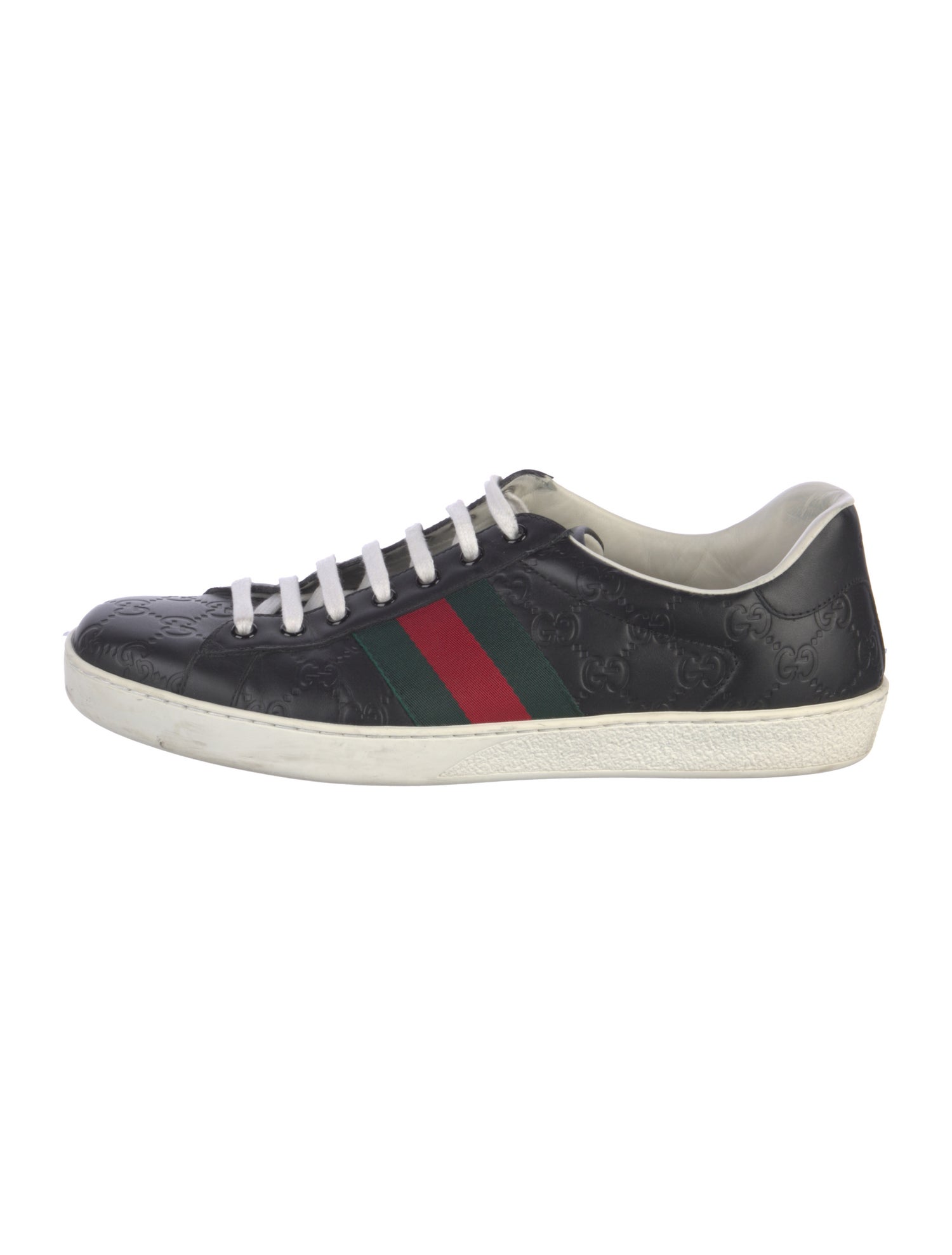Gucci Web Accent Embossed Leather Sneakers